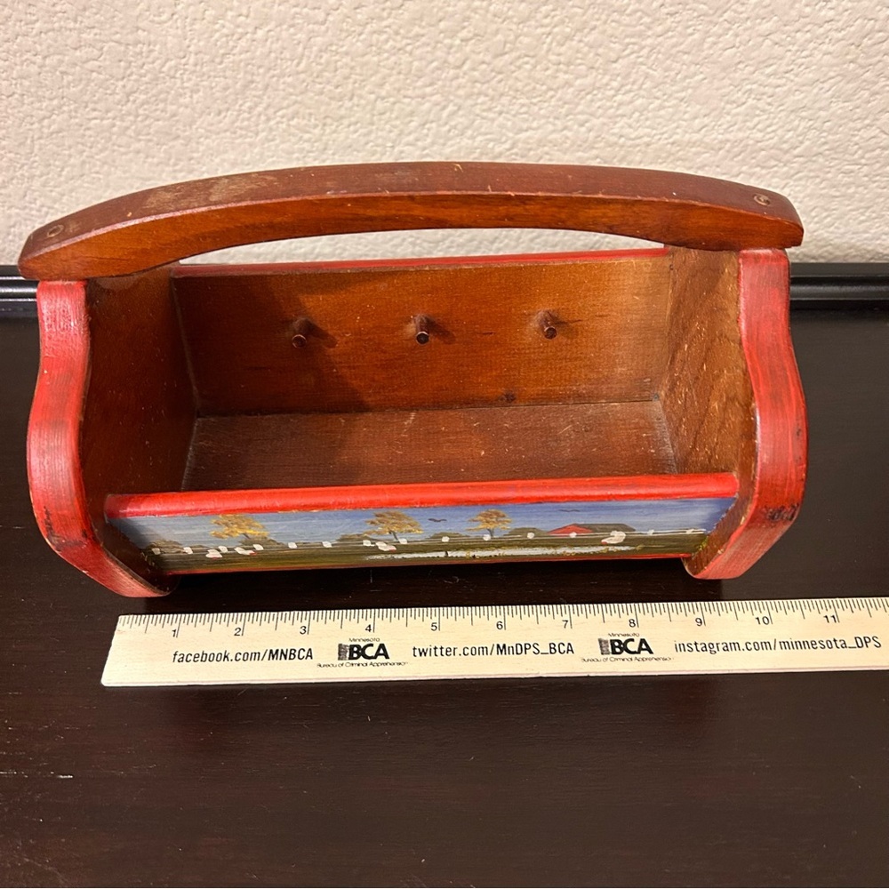 Vintage Wooden Storage Caddy Folk Art Rustic Farmhouse Primitive handmade - Picture 6 of 14